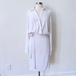 Bleusalt Women's Size 4 (XL) White Belted Malibu Wrap Dress Knee Length